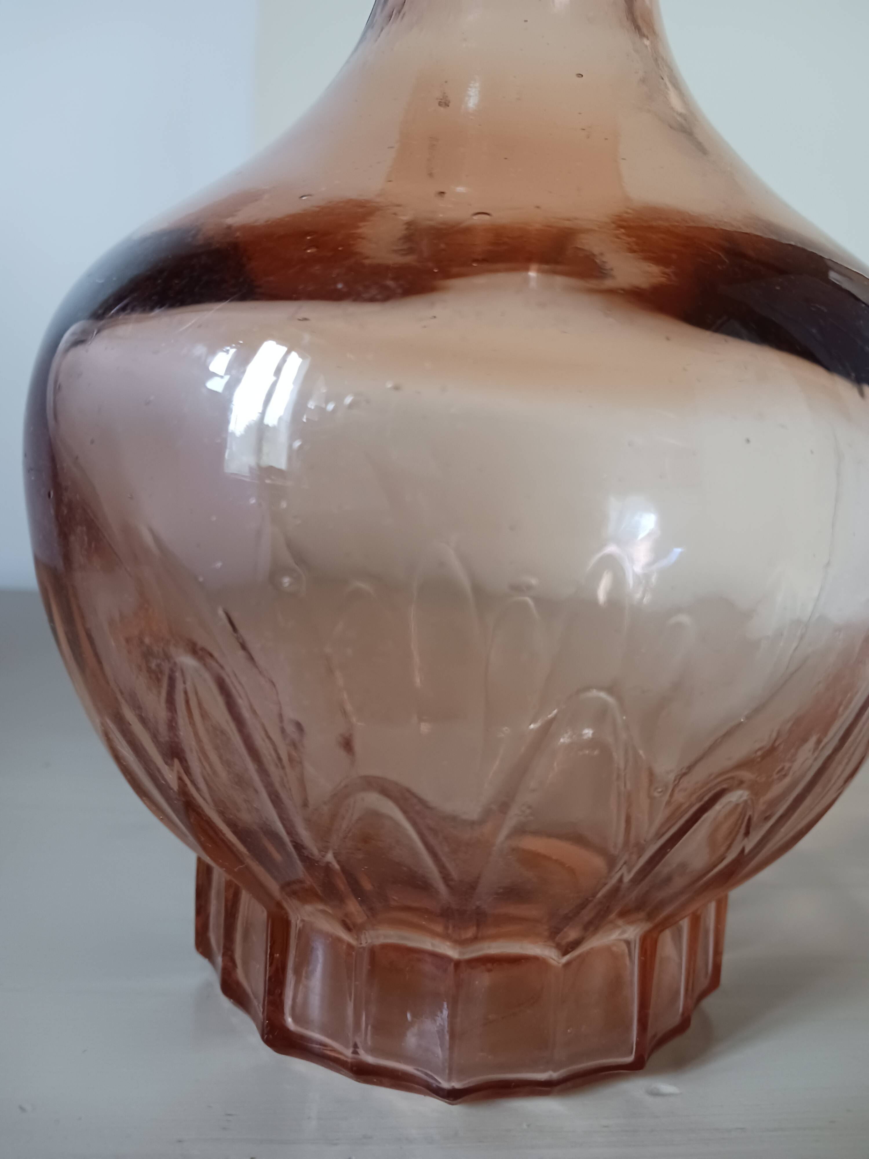 Vintage carafe in powder pink glass.