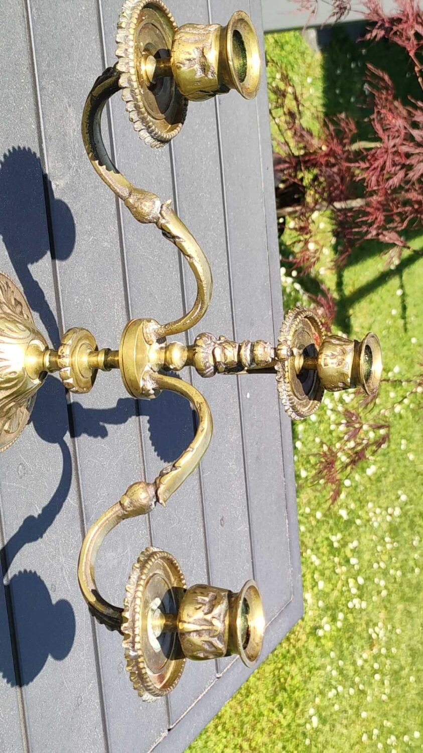 Chandelier 3 arms bronze old gold patinated