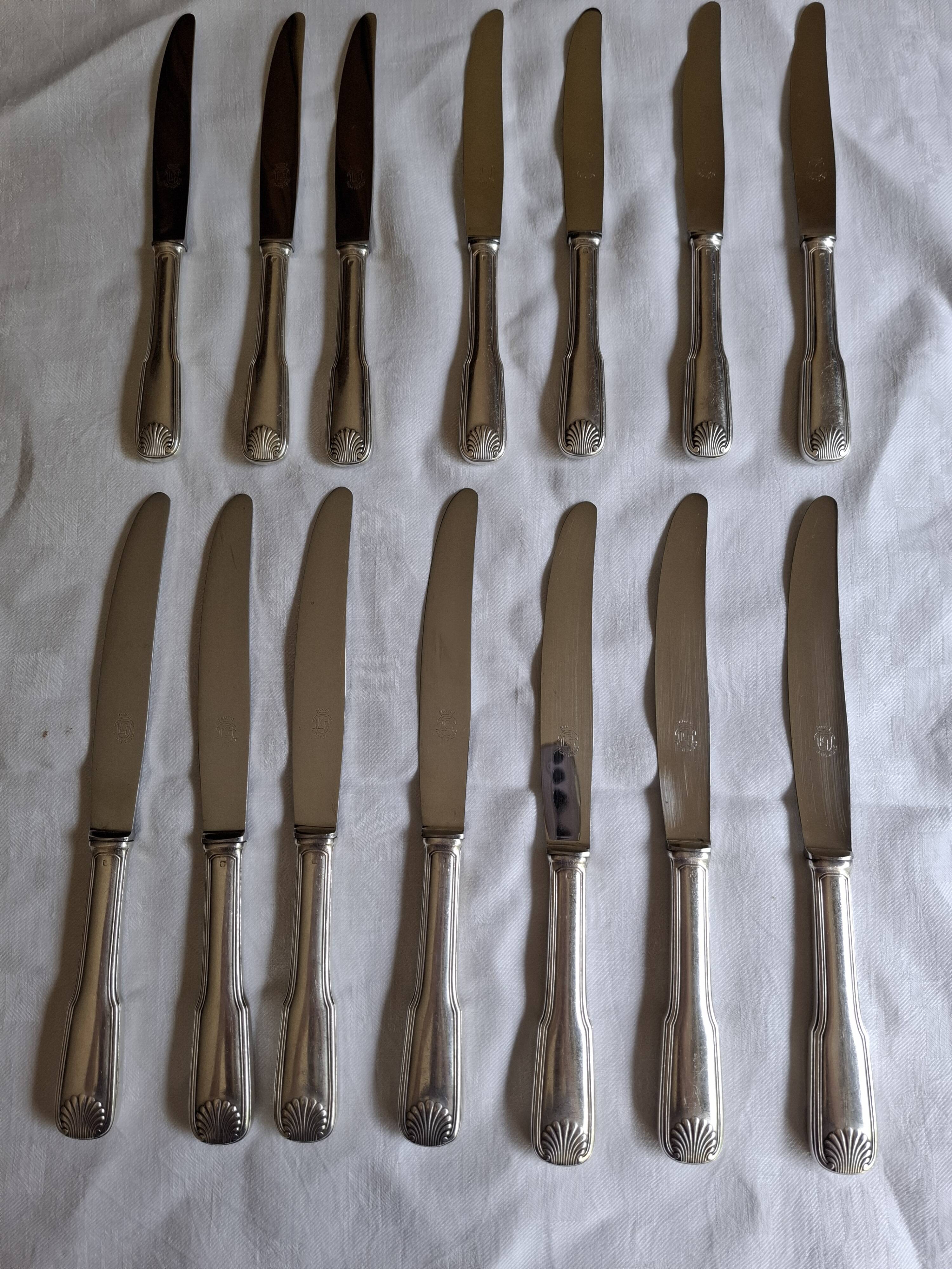 2x7 knives model Coquille or Vendôme silver-plated/stainless steel