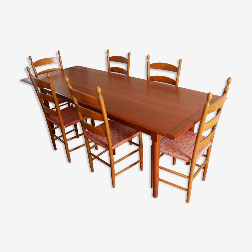 Ensemble table avec chaises style "shaker" bois massif, Roche Bobois |  Selency