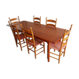 Ensemble table avec chaises style "shaker" bois massif, Roche Bobois