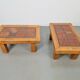 Brutalist Oak Side Table with Terracotta Tiles, 1950s, Set of 2