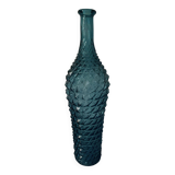 Large blue Empoli glass bottle with diamond point patterns