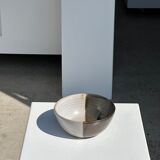 White and glossy brown two-tone ceramic bowl, matt earth