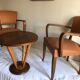 Pair of color wisky wood and skai armchairs 1950