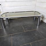 Chrome metal coffee table with smoked glass top from the 70s