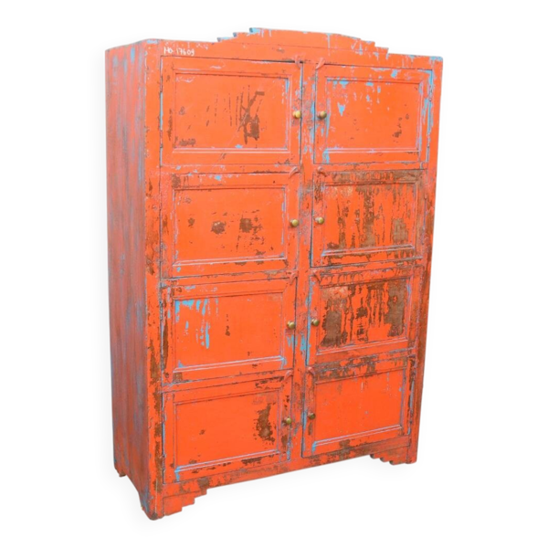 Cabinet à casiers en teck laqué rouge