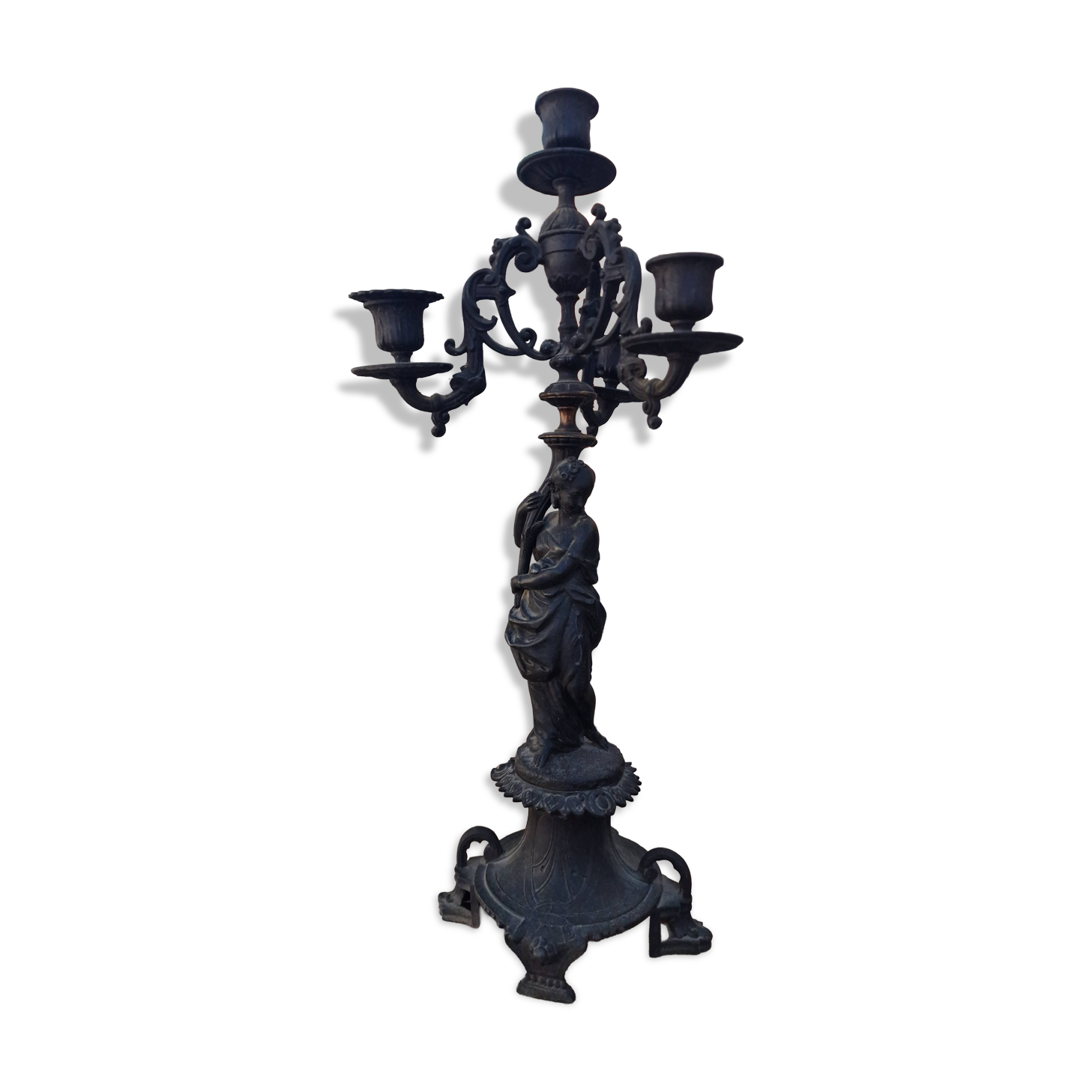 Large antique candelabra in black patinated babbitt – 19th century