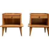 Pair of bedside feet compass solid oak vintage 1950