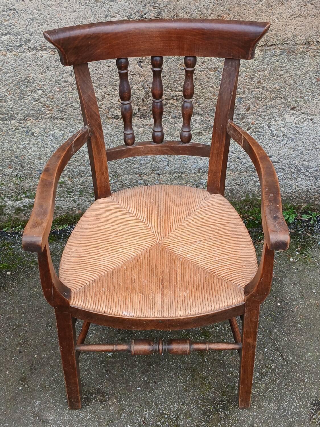 Pair of antique straw-seated armchairs