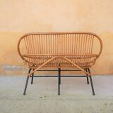 Vintage rattan bench feet metal