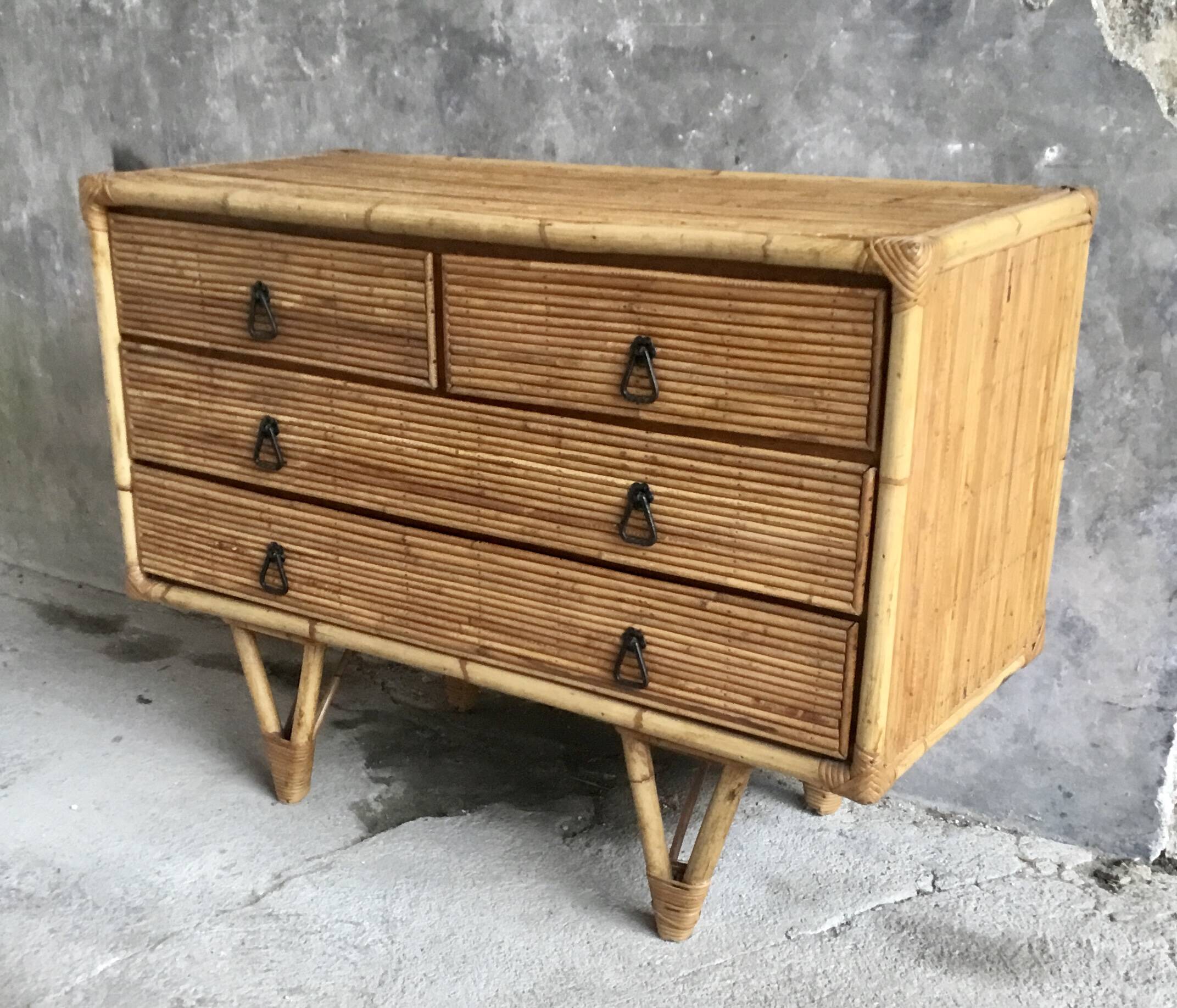 Bamboo and rattan chest of drawers - vintage 1960s