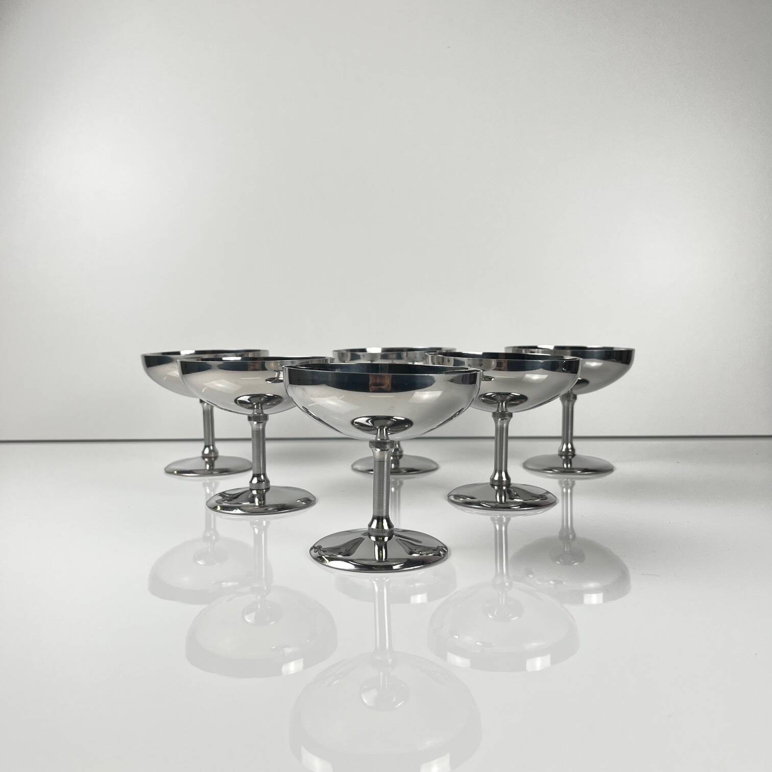 Set of 6 stainless steel ice cream cups, modern design