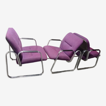 Trio fauteuils modernistes tubulaires style Bauhaus canazzo