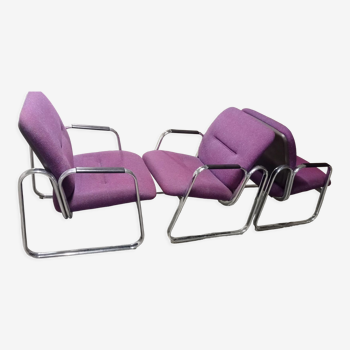 Trio tubular modernist armchairs Bauhaus canazzo style