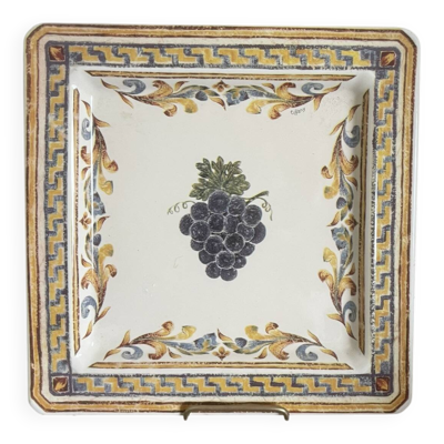 Ancien assiette décorative murale italienne tiffany jaune raisin 30x30cm