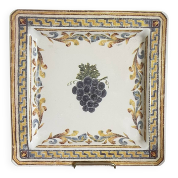 Vintage italian wall decorative plate tiffany yellow grape 30x30cm