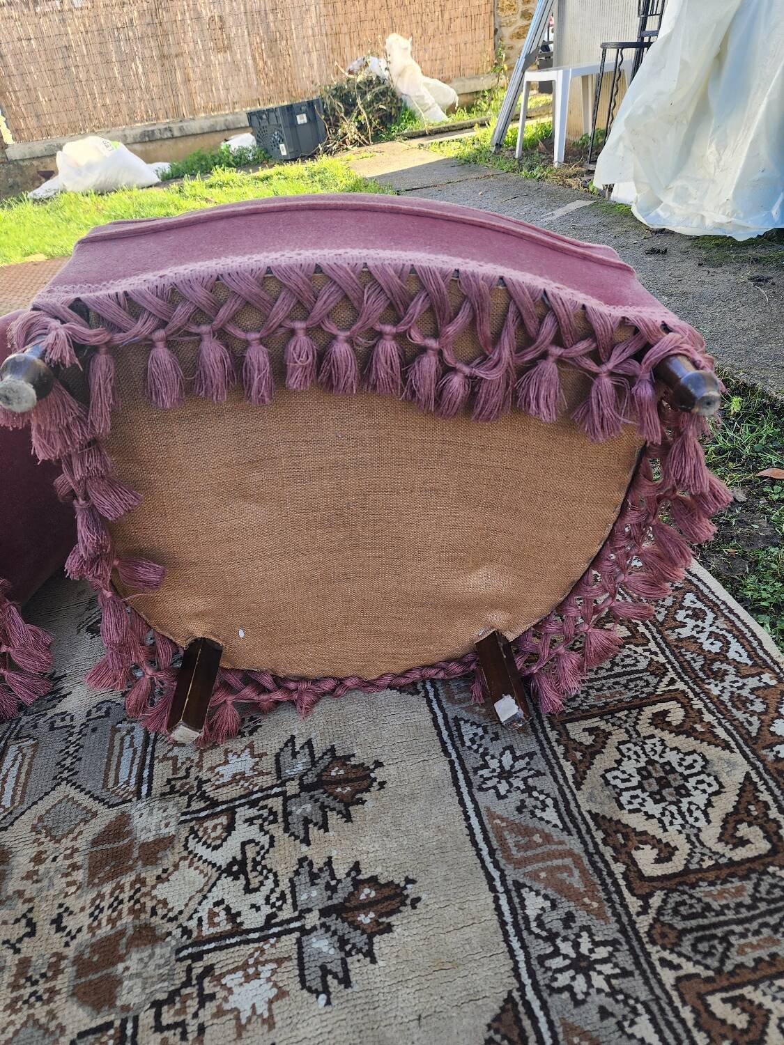 Pair of pink velvet toadstool armchairs
