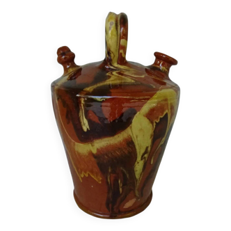 Gargoulette antique en poterie à glaçure jaspé, catalane