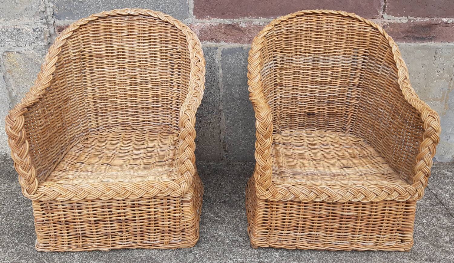Pair of wicker and rattan armchairs.