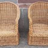 Pair of wicker and rattan armchairs.