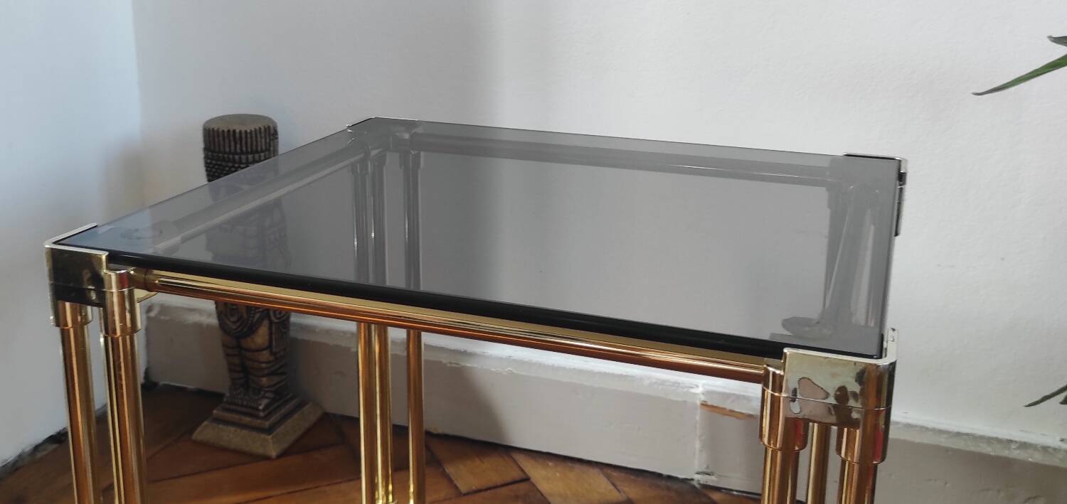 Vintage 1970s side table / Smoked glass accent table