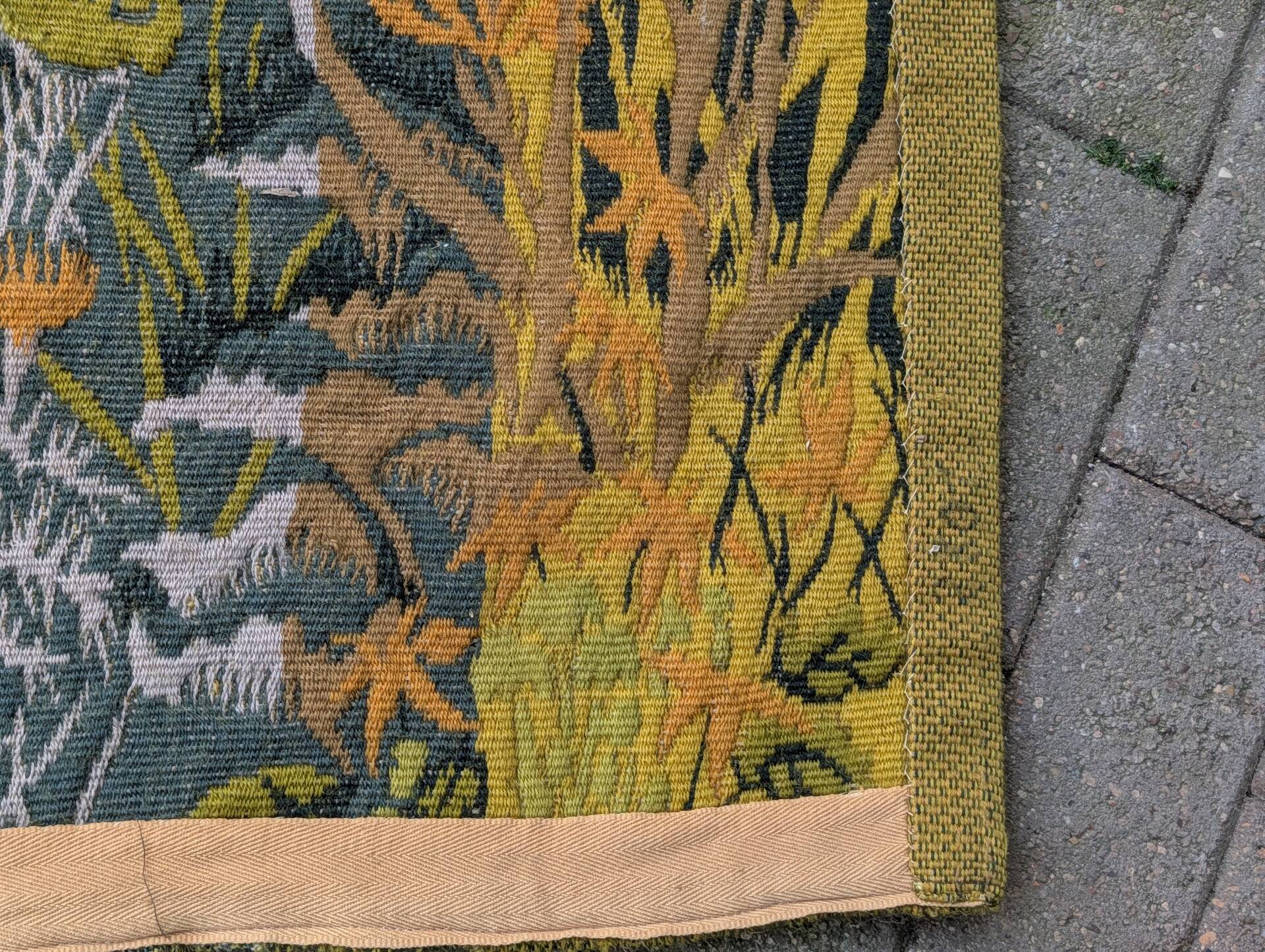 Large Aubusson tapestry "Verdure with birds" signed