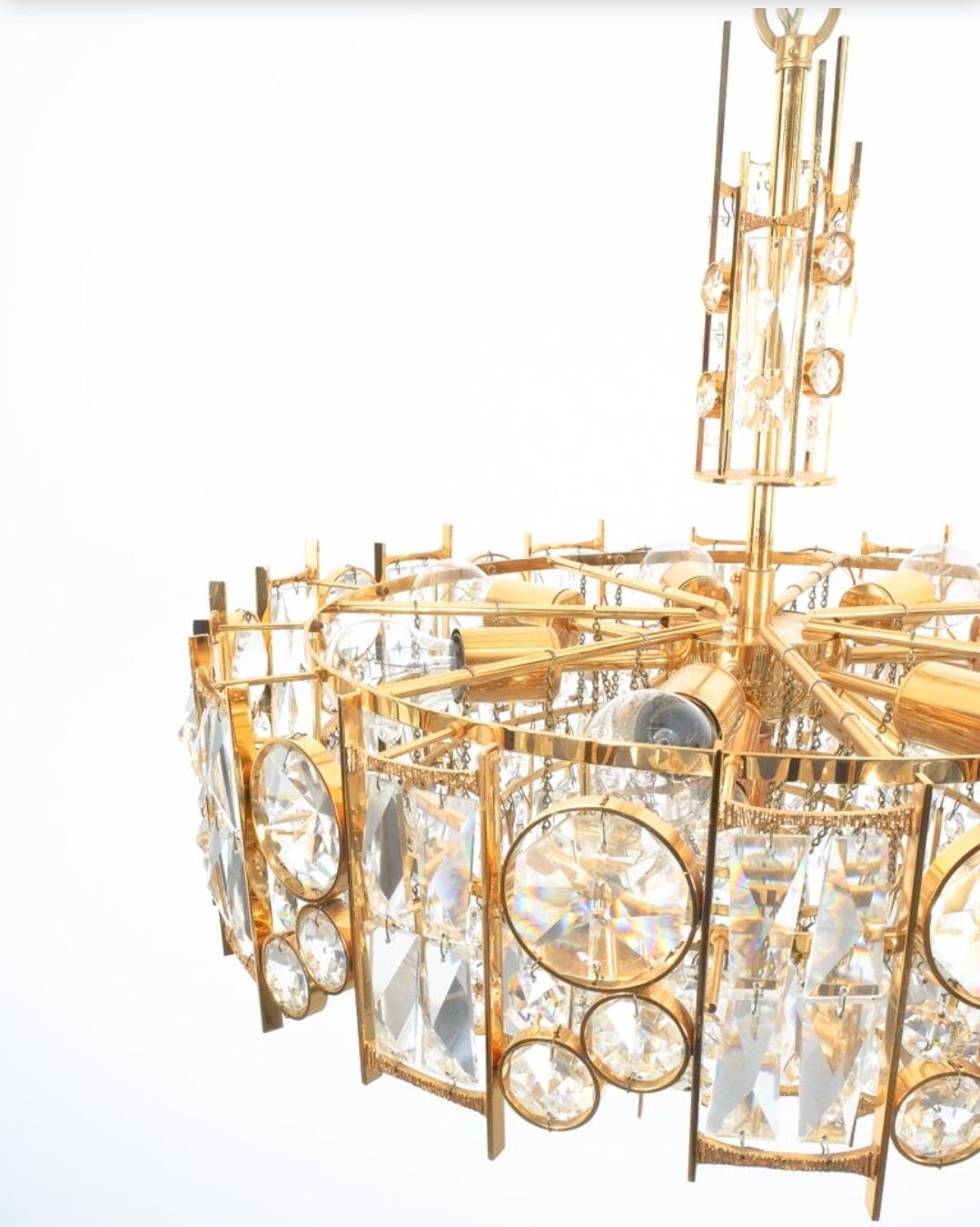 Exceptional 7-light chandelier - high-end Palwa - Gold-plated brass f
