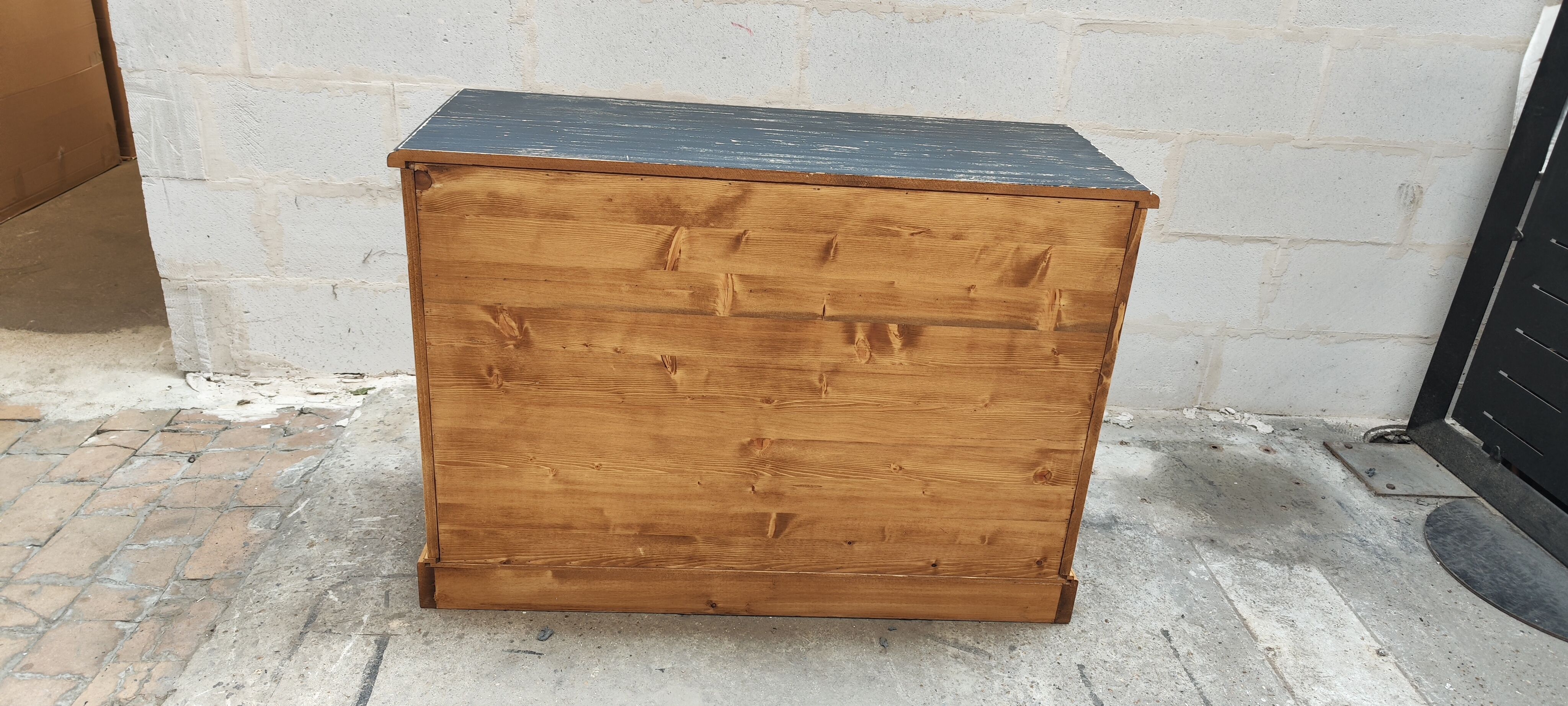 Furniture two sliding doors waxed pine above black patina