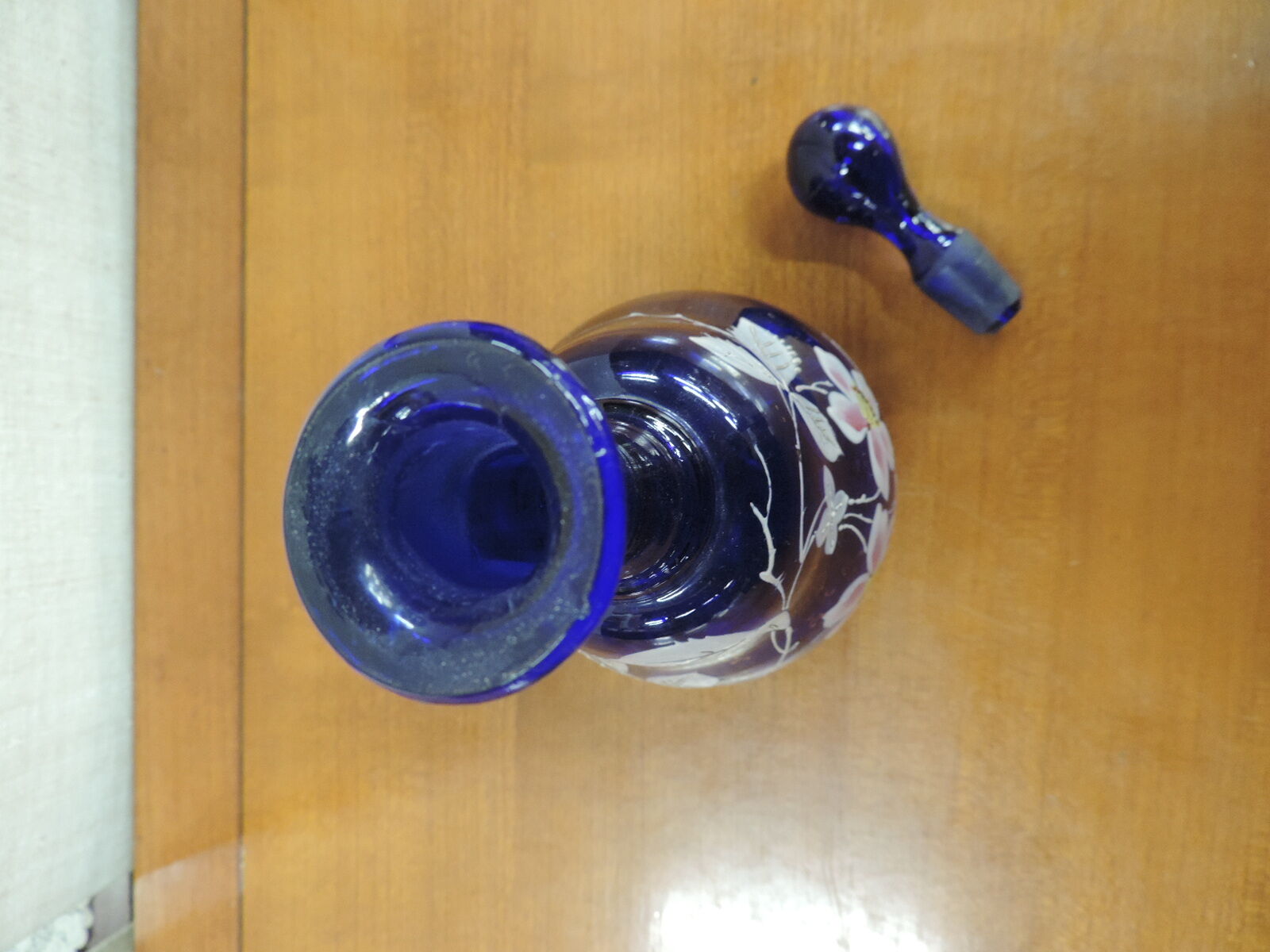 Blue liquor enamelled decanter