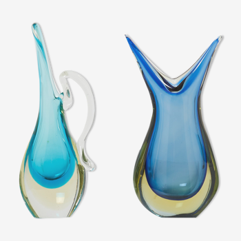 Set of two vases Sommerso glass of Murano 1970