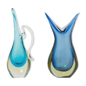 Set of two vases Sommerso glass of Murano 1970