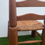 Pair of antique low fire chairs made of wood and straw