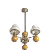 Vintage brass pendant light with opaline porcelain from the 1950s.