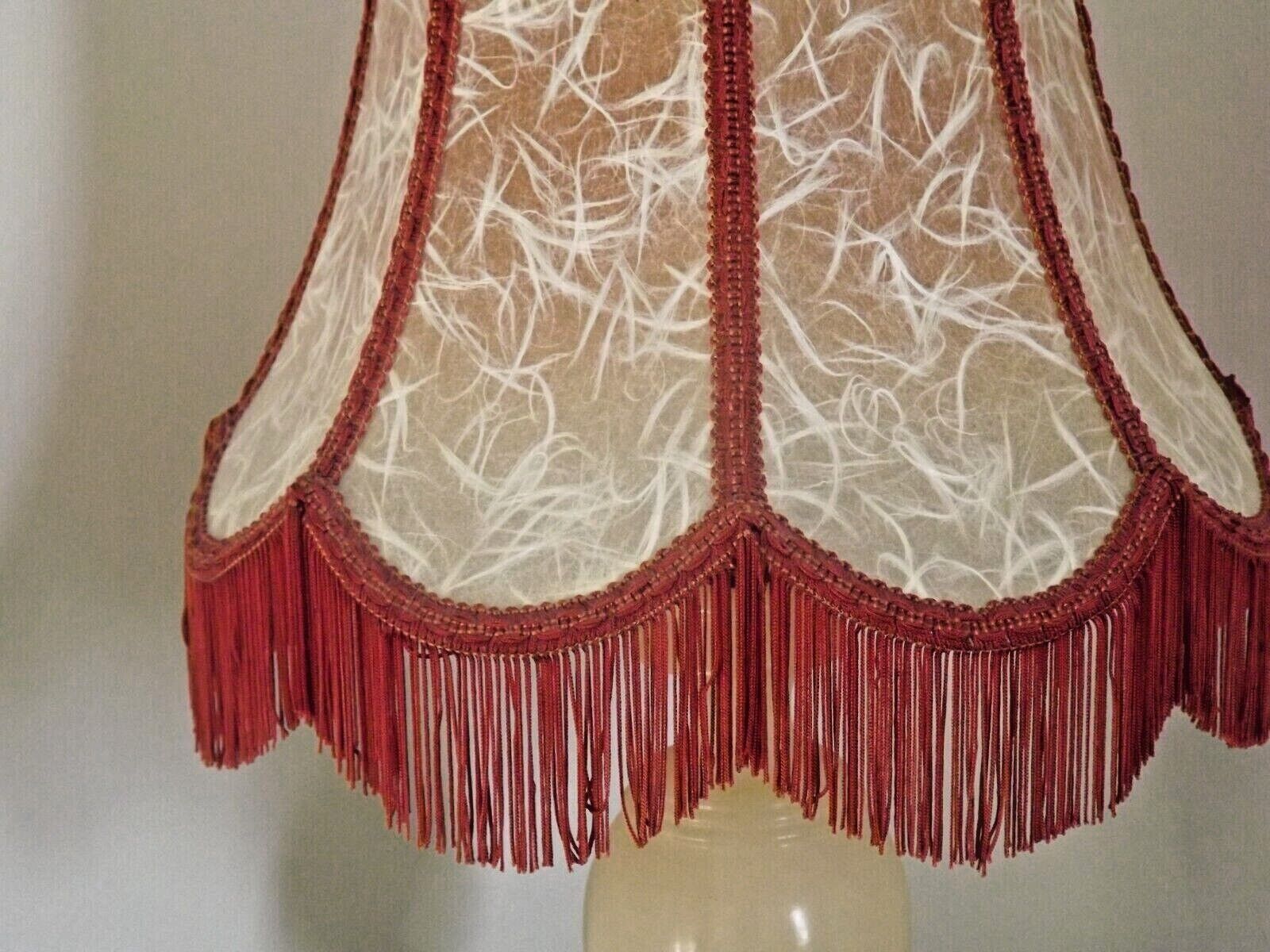French vintage round marble table lamp with hide skin decorative shade
