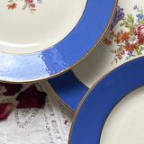 6 assiettes dessert faïence ancienne bleue fleurs dorure Saint Amand