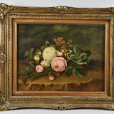 Tableau peinture du xixe "bouquet de roses"