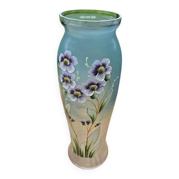 Vase verre et émail fleurs vers 1900 — Beyit