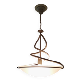 Lampe suspension style Art Déco en fer blanc vieilli et verre opale