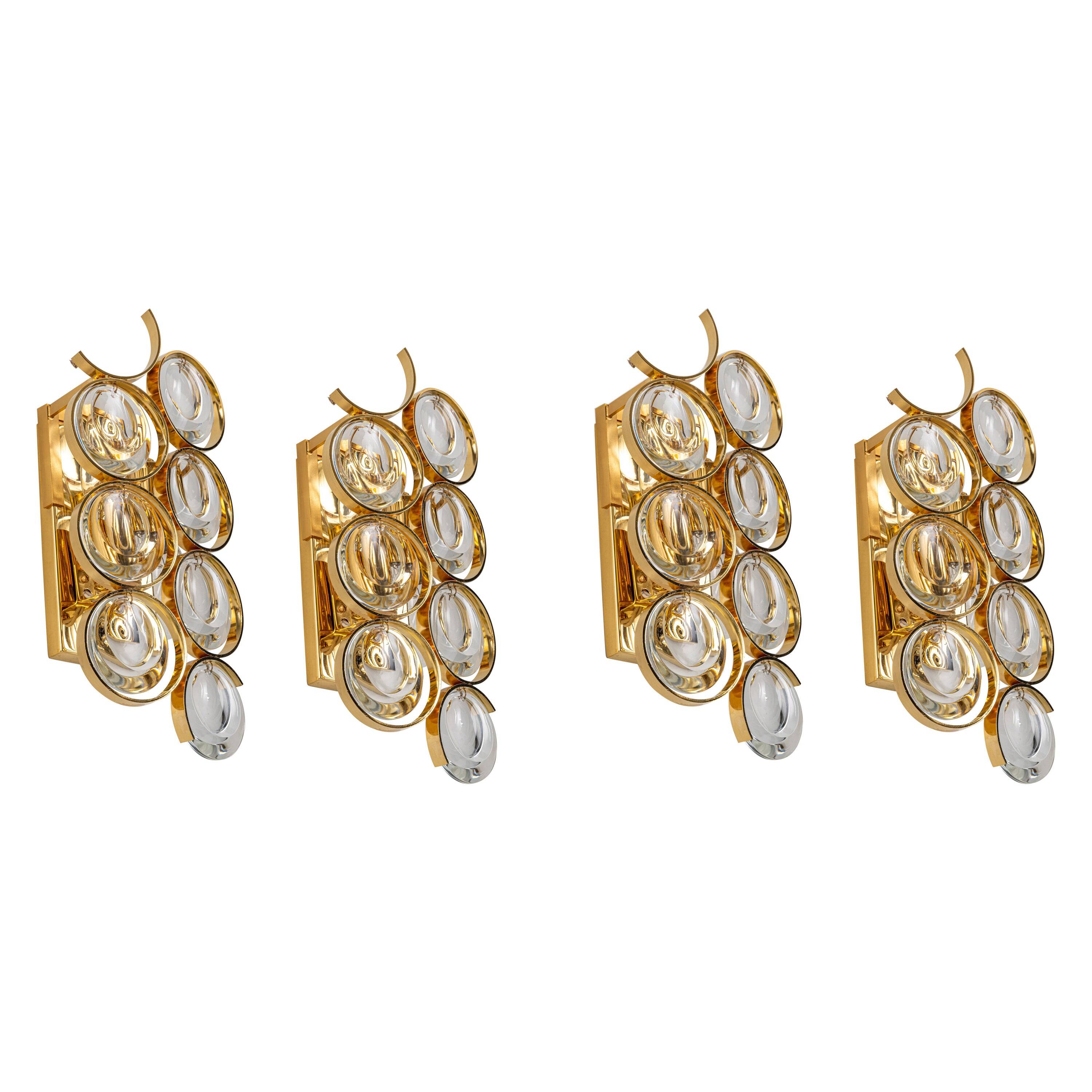 Golden brass and crystal wall light by Palwa, Germany, 1960s.