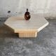 Beige Travertine Sculptural Coffee Table — Hexagonal Solid Natural Stone, Brutalist Design