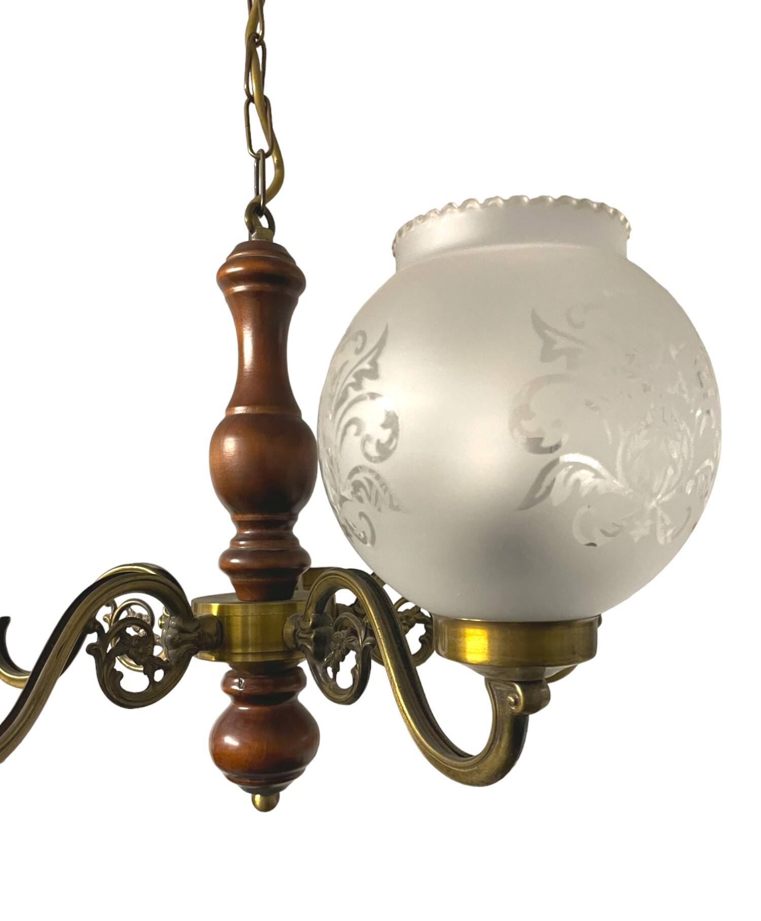 Lustre à 5 branches en bronze et en bois