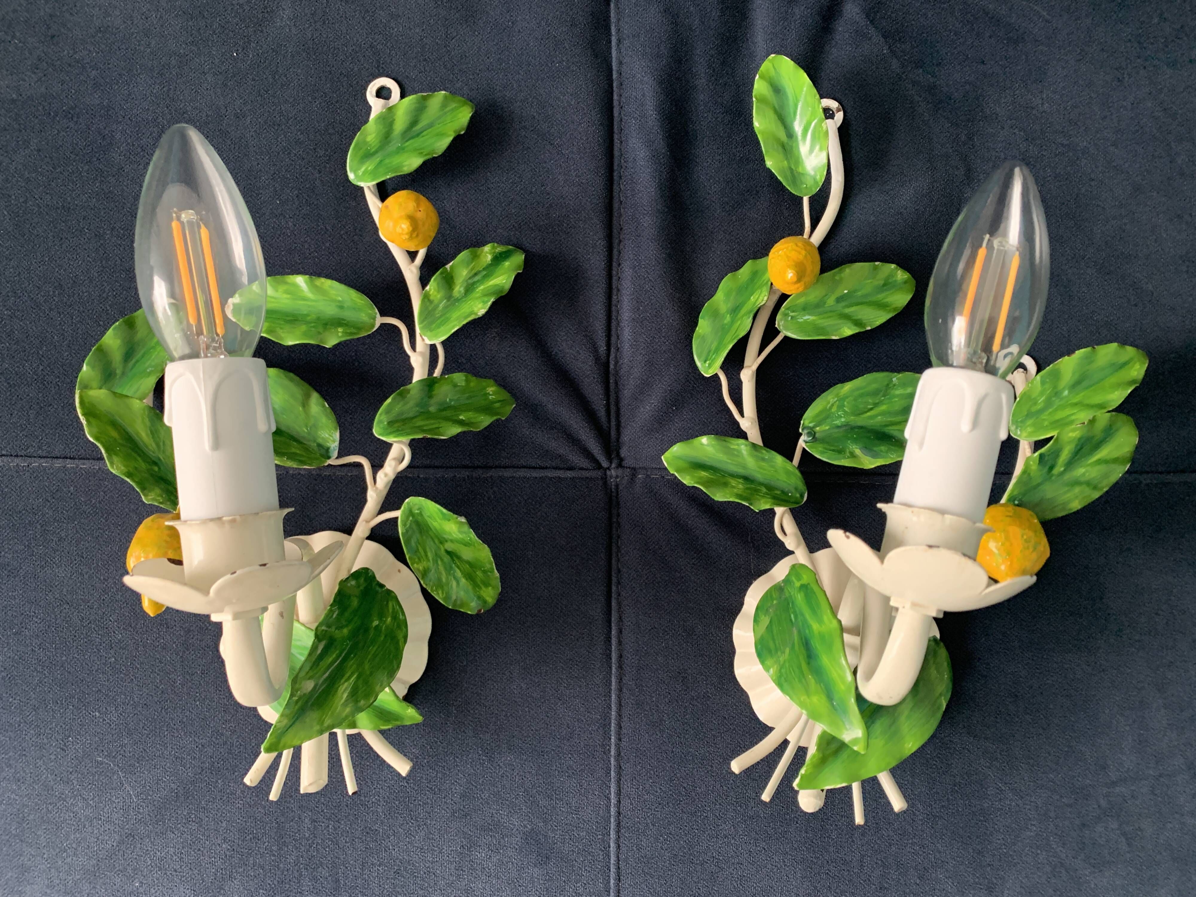 Pair of Italian metal lemon sconces, Firenze House, 1970