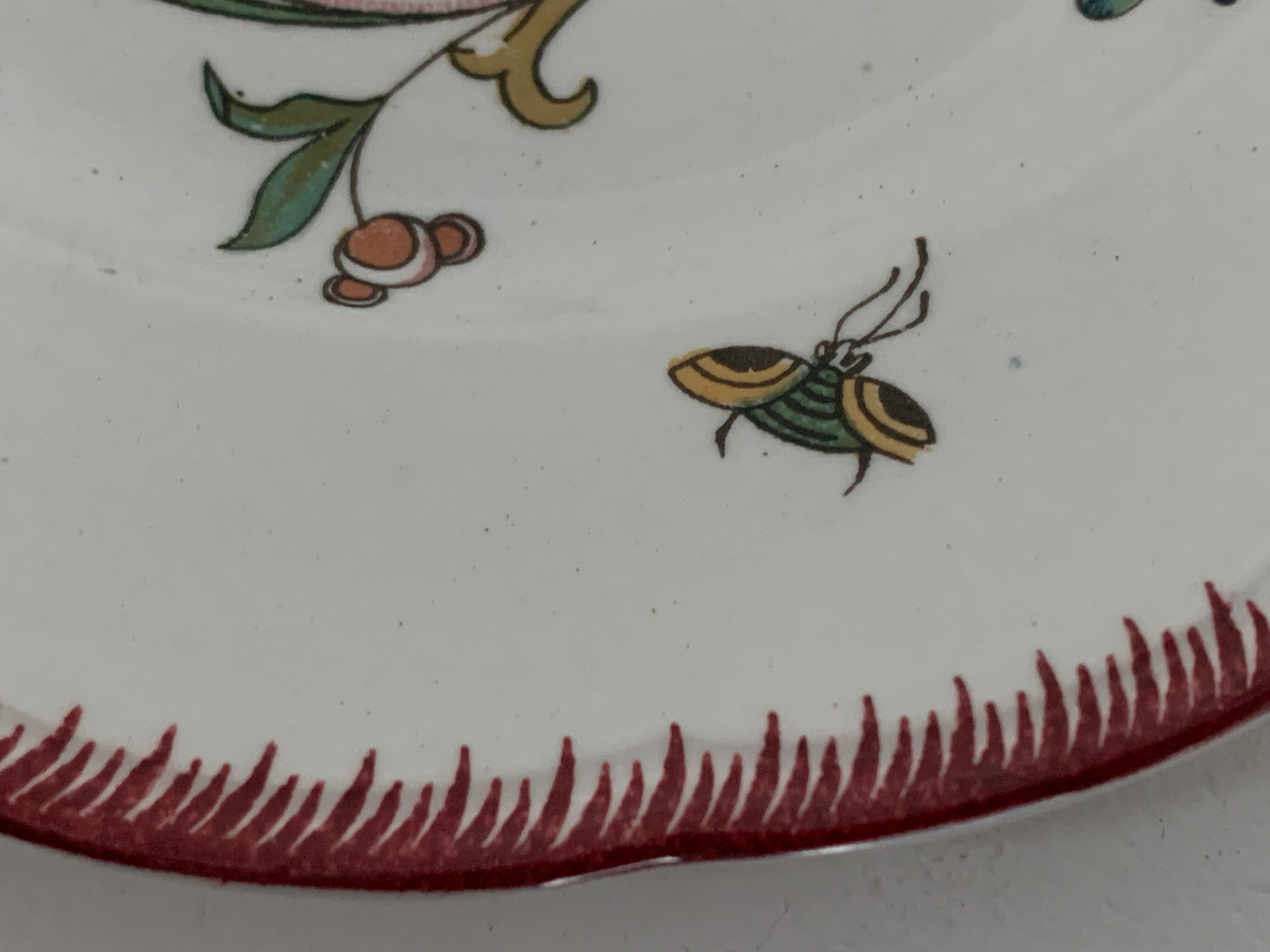 6 Sarreguemines dessert plates, cornucopia, 1928