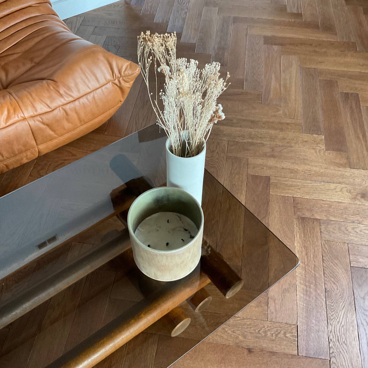 Vintage 70s smoked glass coffee table