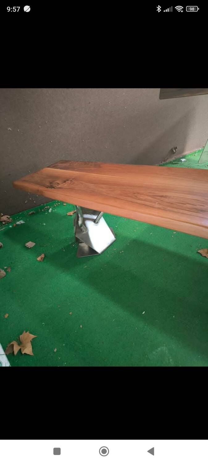 Walnut and stainless steel bench, 1980