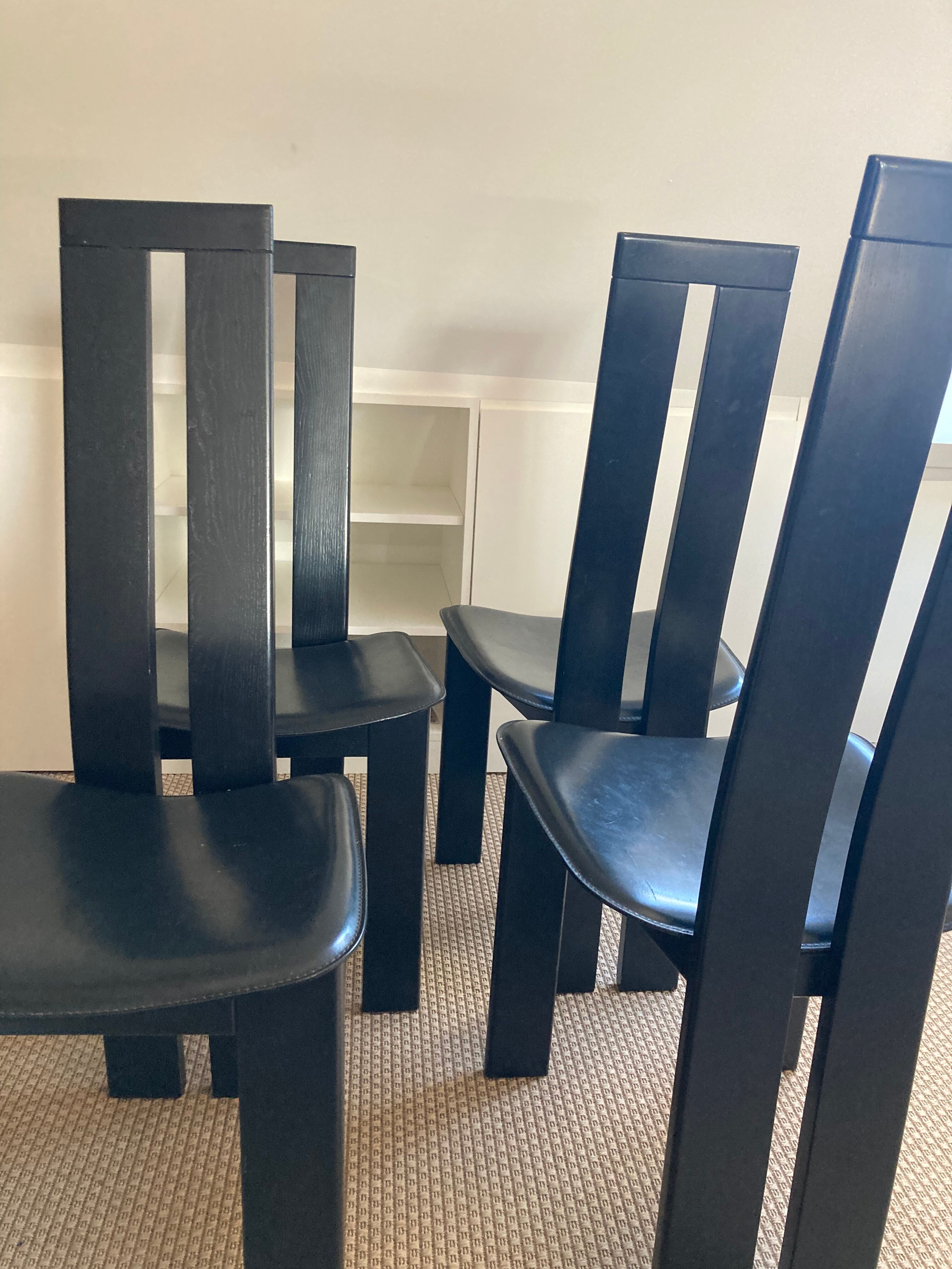 Set of 4 chairs black leather Pietro Constantini Italy 1970