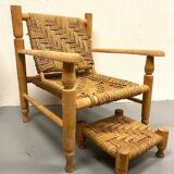 Wood and rope armchair and footrest