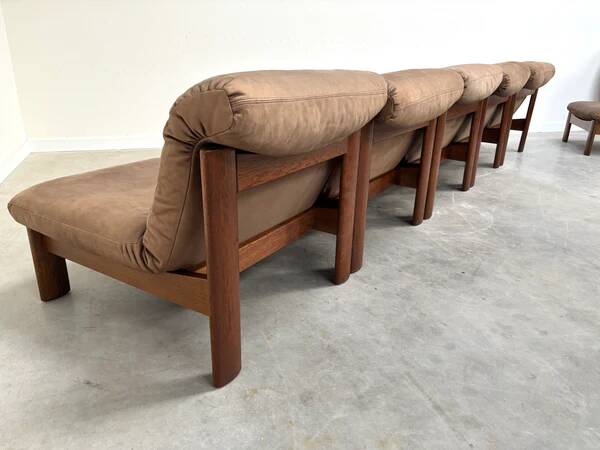 Ensemble de salon / fauteuil / canapé en cuir et chêne Rolf Benz, années 1970