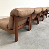 Ensemble de salon / fauteuil / canapé en cuir et chêne Rolf Benz, années 1970